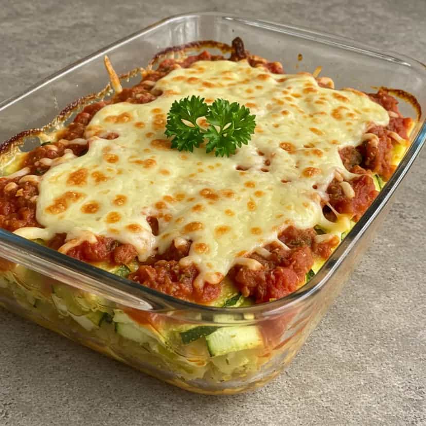 Foto deliciosa de Abobrinha Gratinada ao Molho de Tomate pronta para servir - Almoço & Jantar