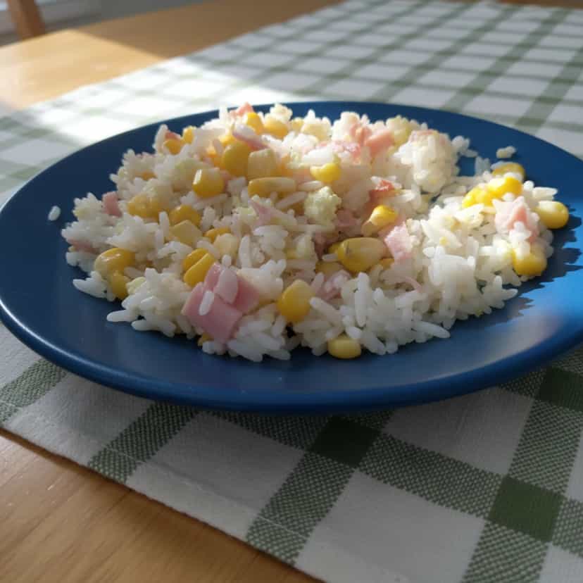 Foto deliciosa de Arroz Colorido com Presunto e Queijo pronta para servir - Outras Receitas