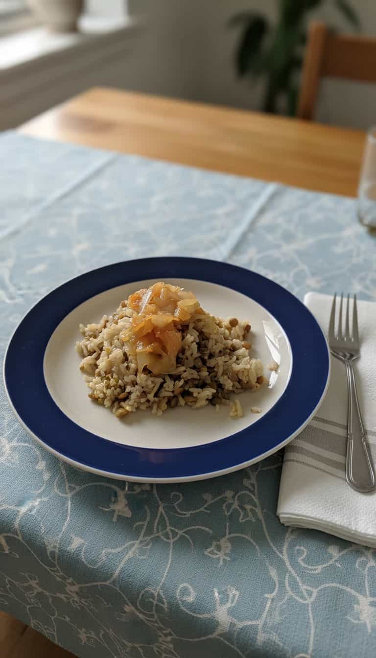 Foto deliciosa de Arroz com lentilha e cebola dourada pronta para servir - Almoço & Jantar