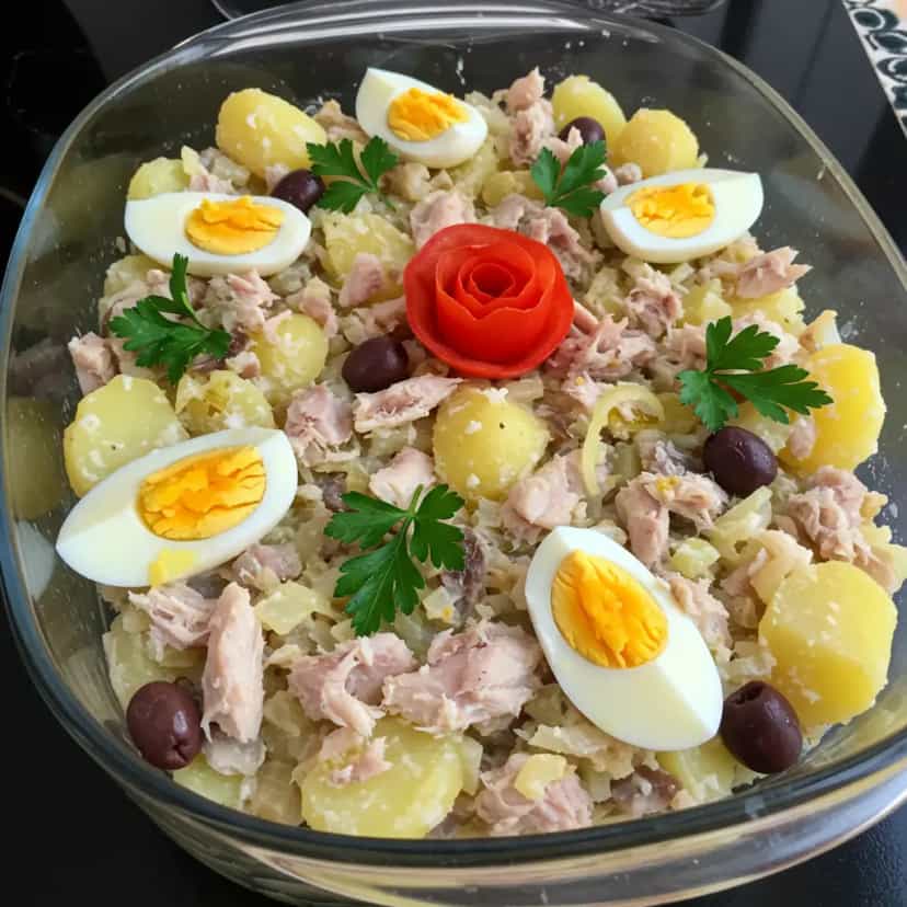 Foto deliciosa de Bacalhau com Batatas e Ovos pronta para servir - Peixes & Frutos do Mar