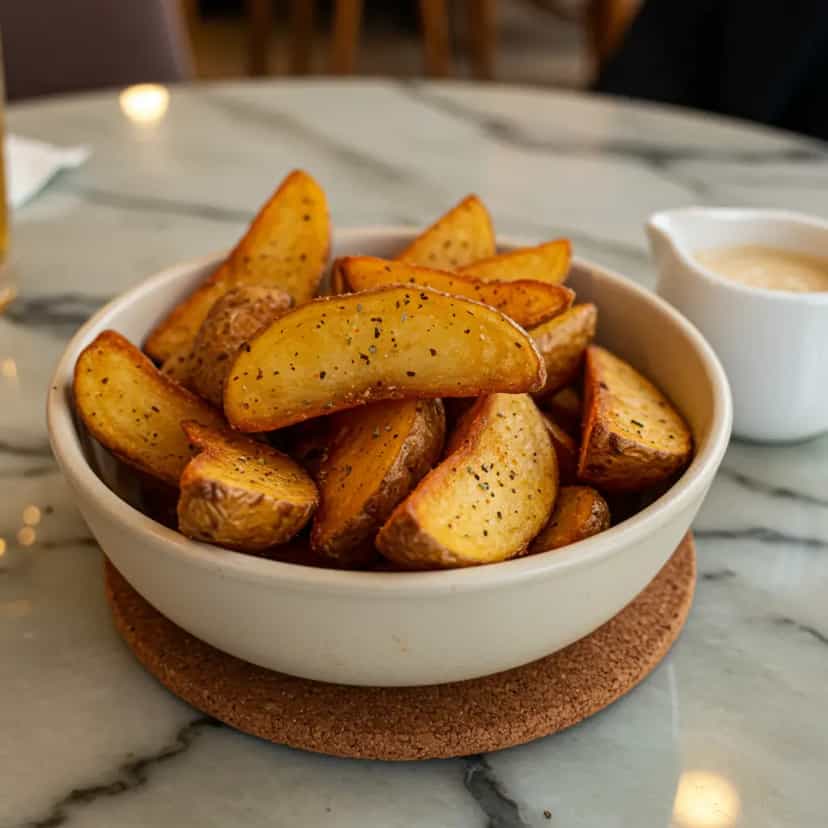 Foto deliciosa de Batatas Rústicas Cremosas e Crocantes pronta para servir - Snacks Assados