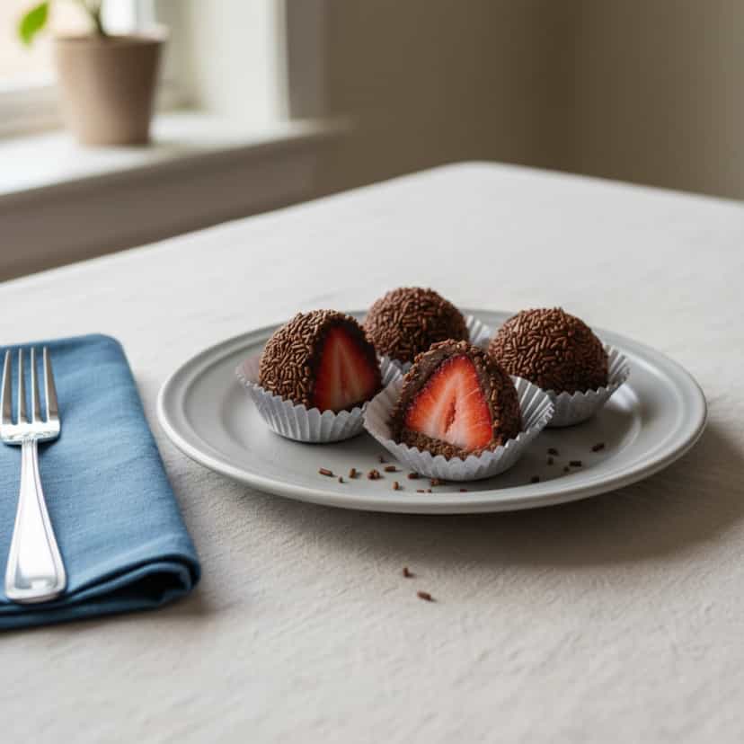 Foto deliciosa de Bombom de brigadeiro com morango pronta para servir - Outras Receitas