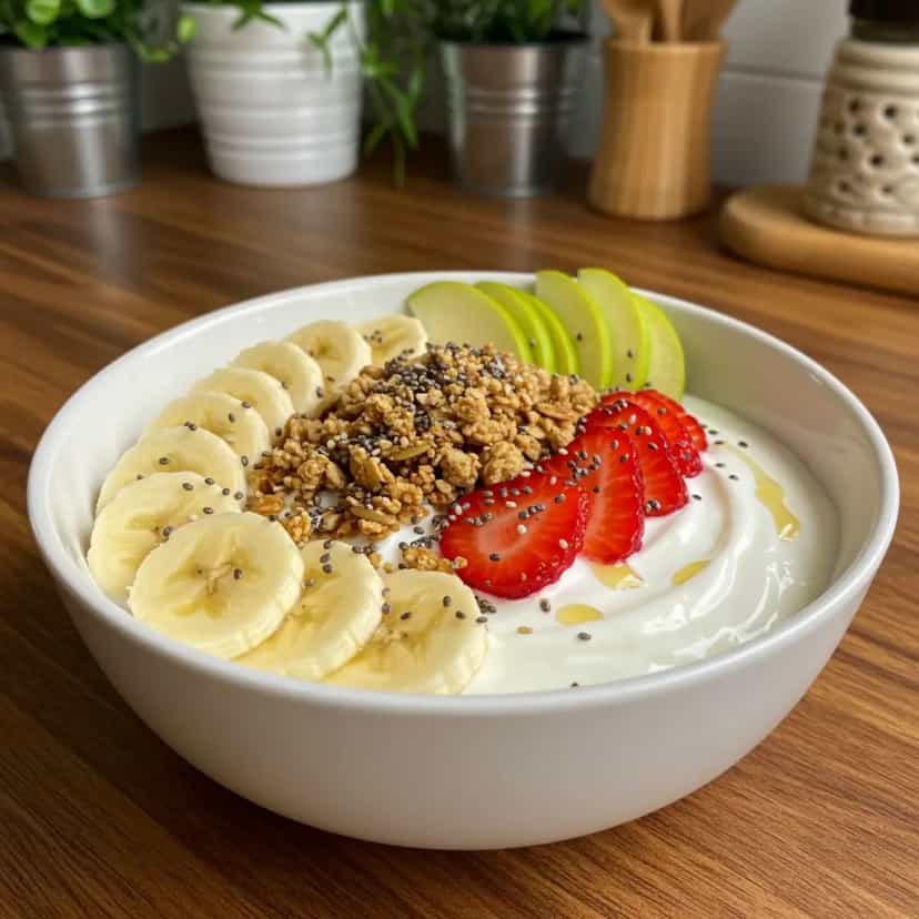 Foto deliciosa de Bowl de Iogurte Natural com Frutas pronta para servir - Receitas Fit