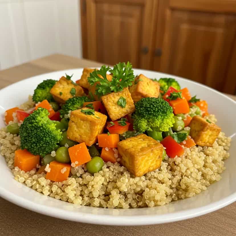 Foto deliciosa de Bowl de Quinoa com Legumes e Tofu pronta para servir - Receitas Saudáveis