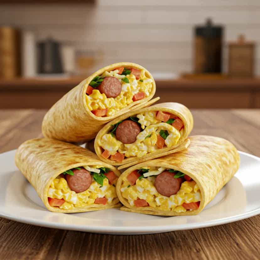 Foto deliciosa de Burrito de Café da Manhã com Linguiça pronta para servir - Burritos & Wraps