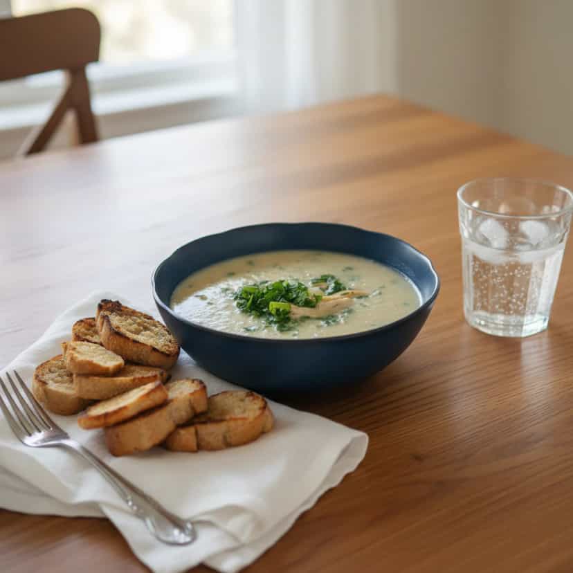Foto deliciosa de Caldo Cremoso de Mandioca e Carne pronta para servir - Sopas & Caldos