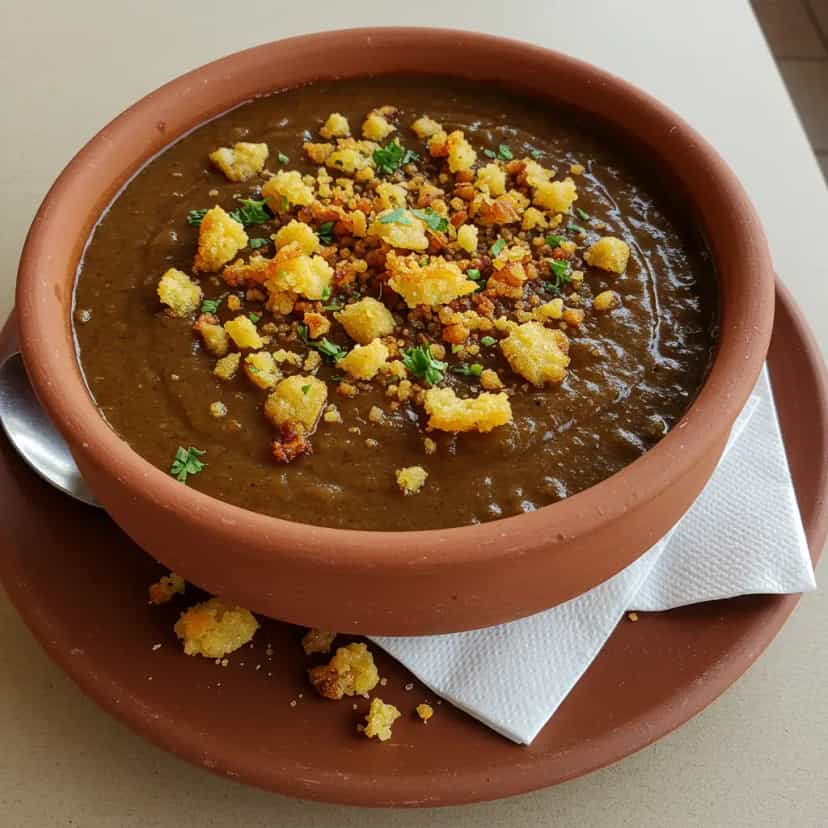 Foto deliciosa de Caldo de Feijão com Torresmo Crocante pronta para servir - Sopas & Caldos