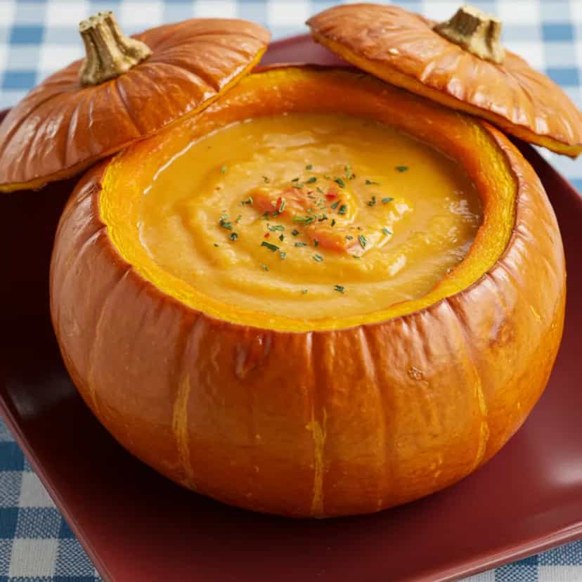 Foto deliciosa de Camarão na Moranga pronta para servir - Peixes & Frutos do Mar