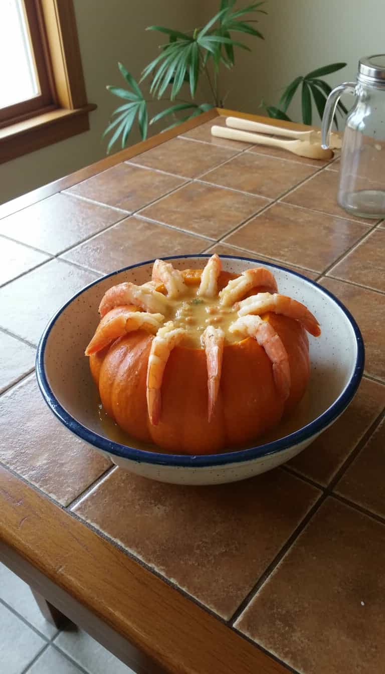 Foto deliciosa de Camarões na Moranga para o Réveillon pronta para servir - Peixes & Frutos do Mar