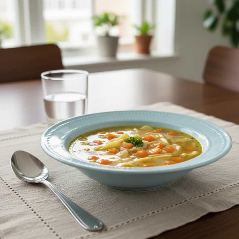 Foto deliciosa de Canja de Frango Simples e Deliciosa pronta para servir - Sopas & Caldos