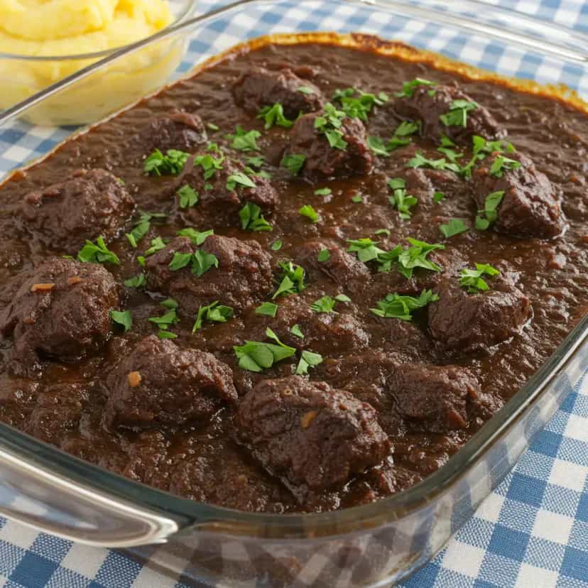Foto deliciosa de Carne de Panela com Cerveja Preta pronta para servir - Carnes & Frango