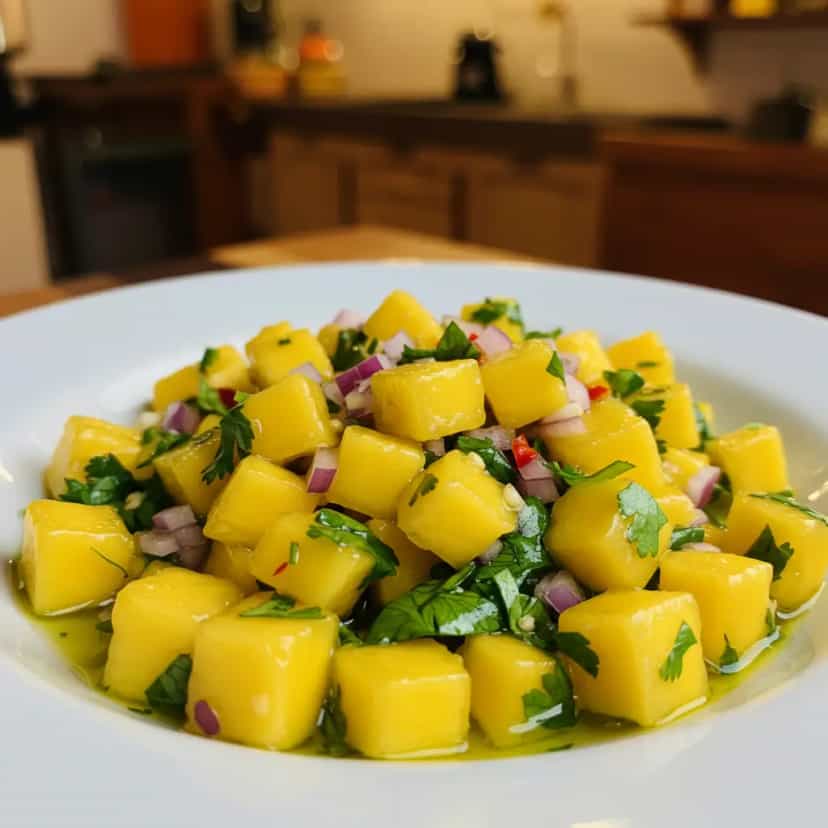 Foto deliciosa de Ceviche de Manga com Limão e Coentro pronta para servir - Outras Receitas