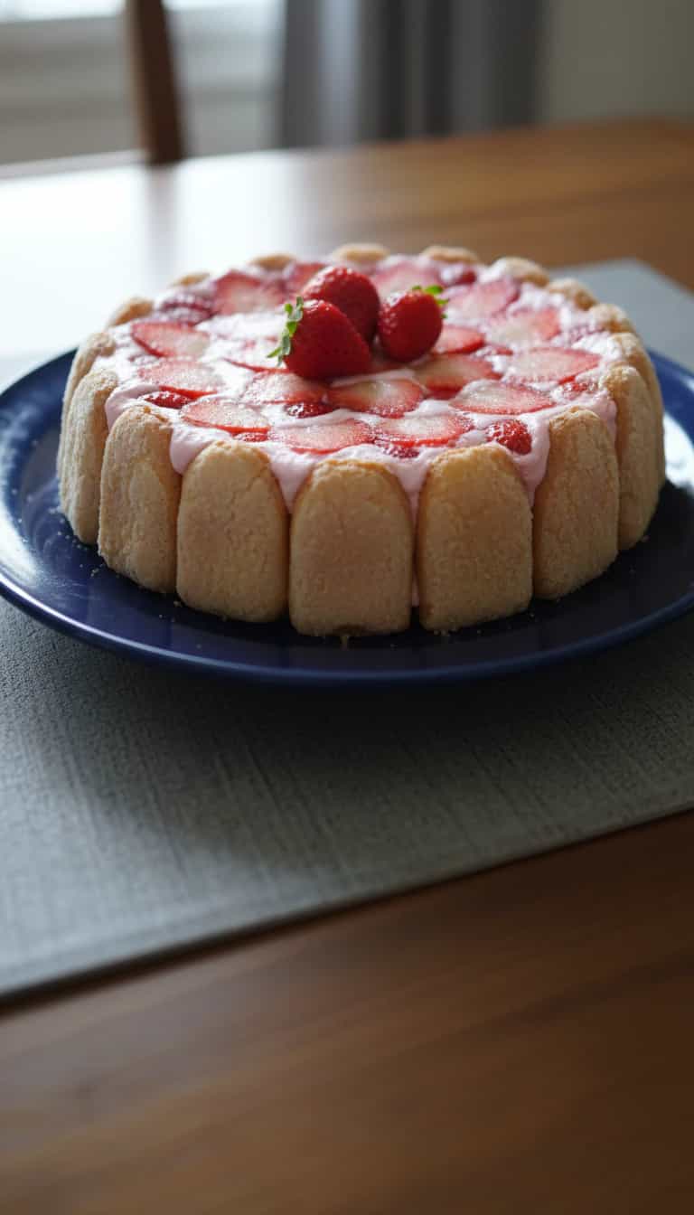 Foto deliciosa de Charlotte Diet de Morango com Amêndoas pronta para servir - Sem Açúcar