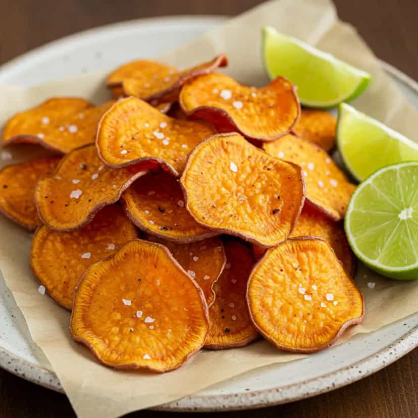 Foto deliciosa de Chips Crocantes de Batata Doce Assados pronta para servir - Snacks Assados
