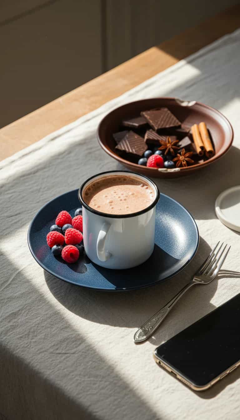 Foto deliciosa de Chocolate Quente Cremoso com Canela pronta para servir - Bebidas Quentes