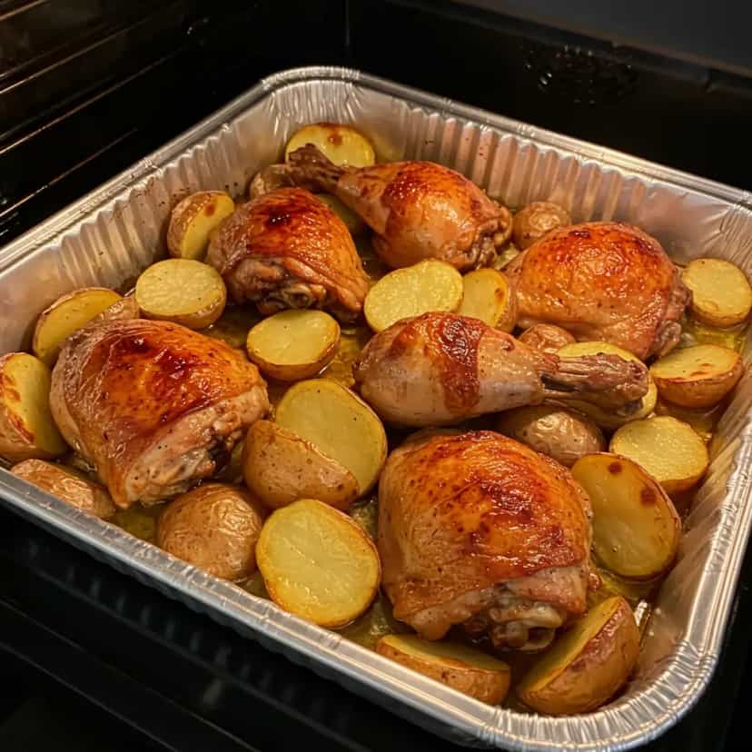 Foto deliciosa de Coxas de Frango Assadas com Batatas pronta para servir - Carnes & Frango