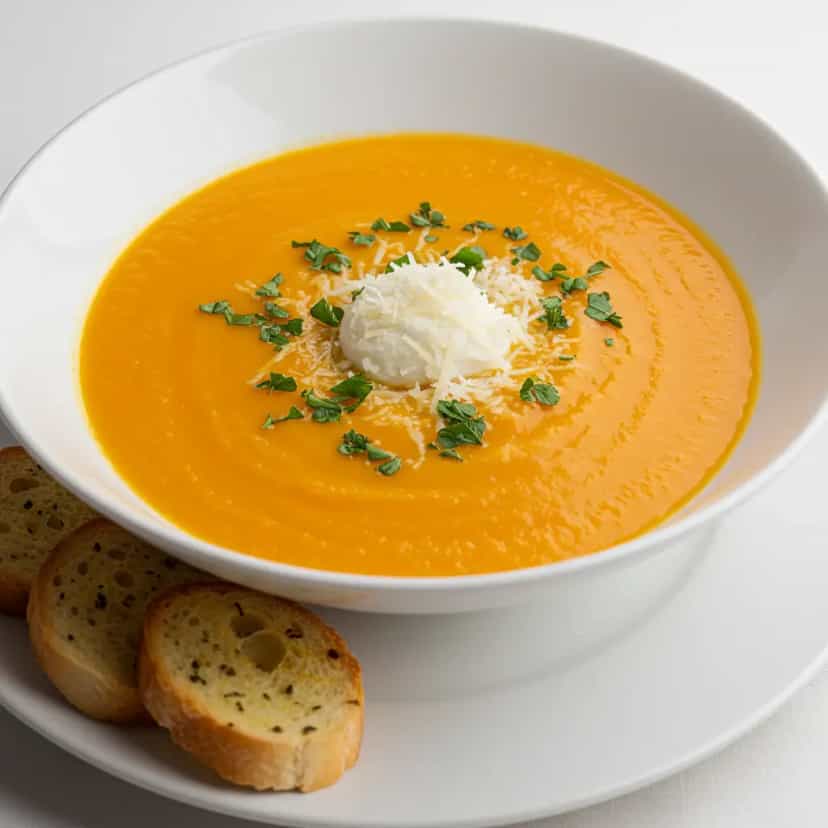 Foto deliciosa de Creme de Abóbora com toque de Cebola pronta para servir - Sopas & Caldos