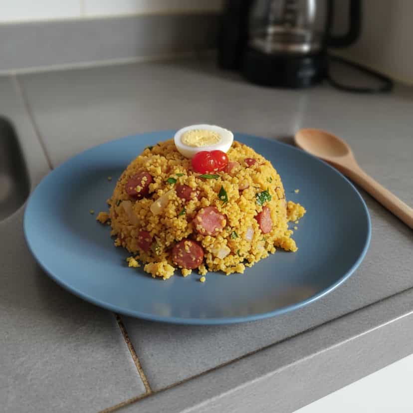 Foto deliciosa de Cuscuz de Microndas Recheado pronta para servir - No Micro-ondas