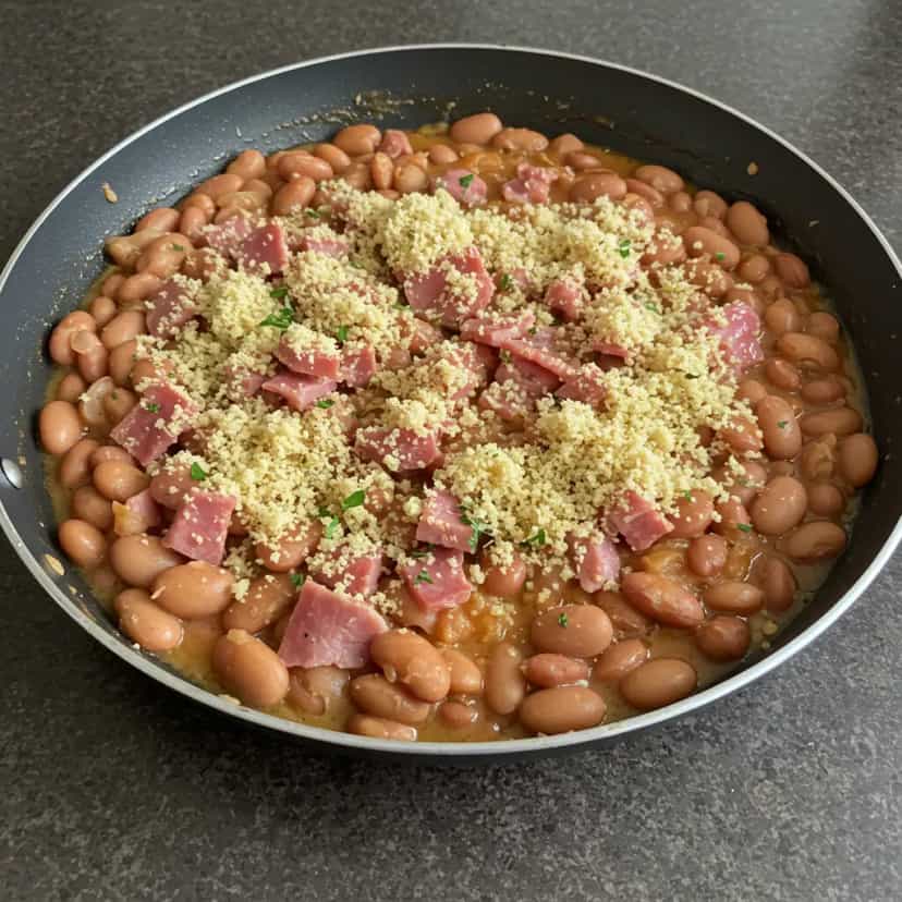 Foto deliciosa de Feijão Tropeiro com Calabresa pronta para servir - Pratos Brasileiros Icônicos