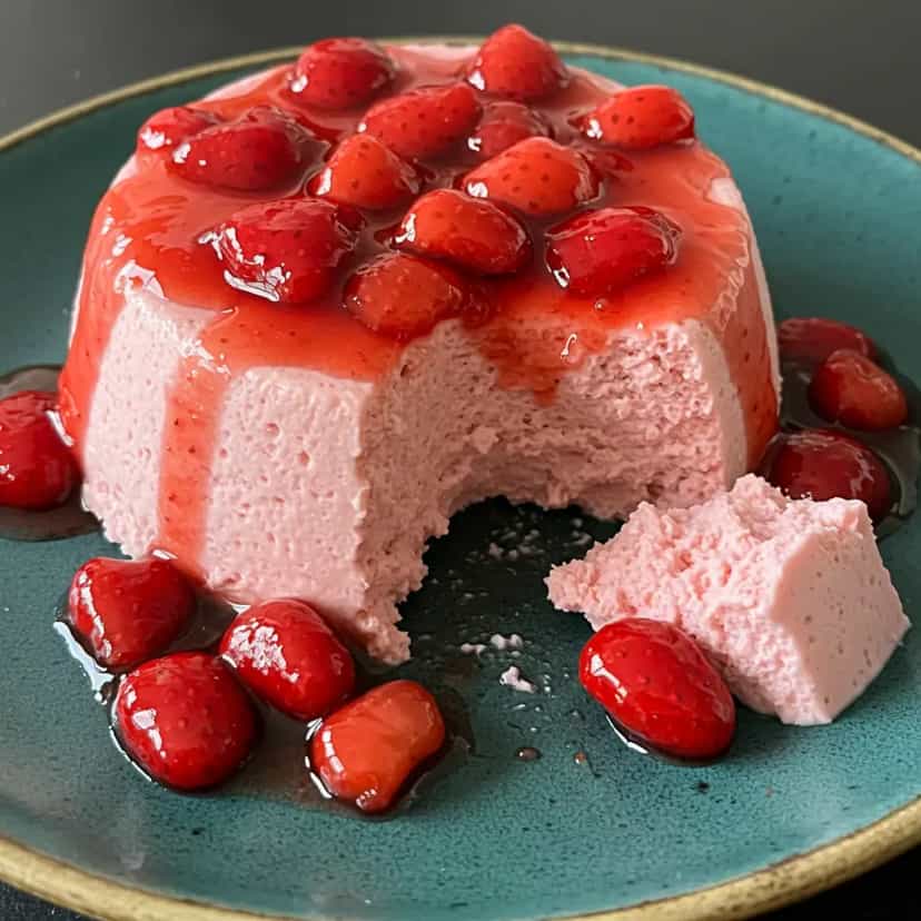 Foto deliciosa de Flan de Morango Cremoso pronta para servir - Pudins & Cremes