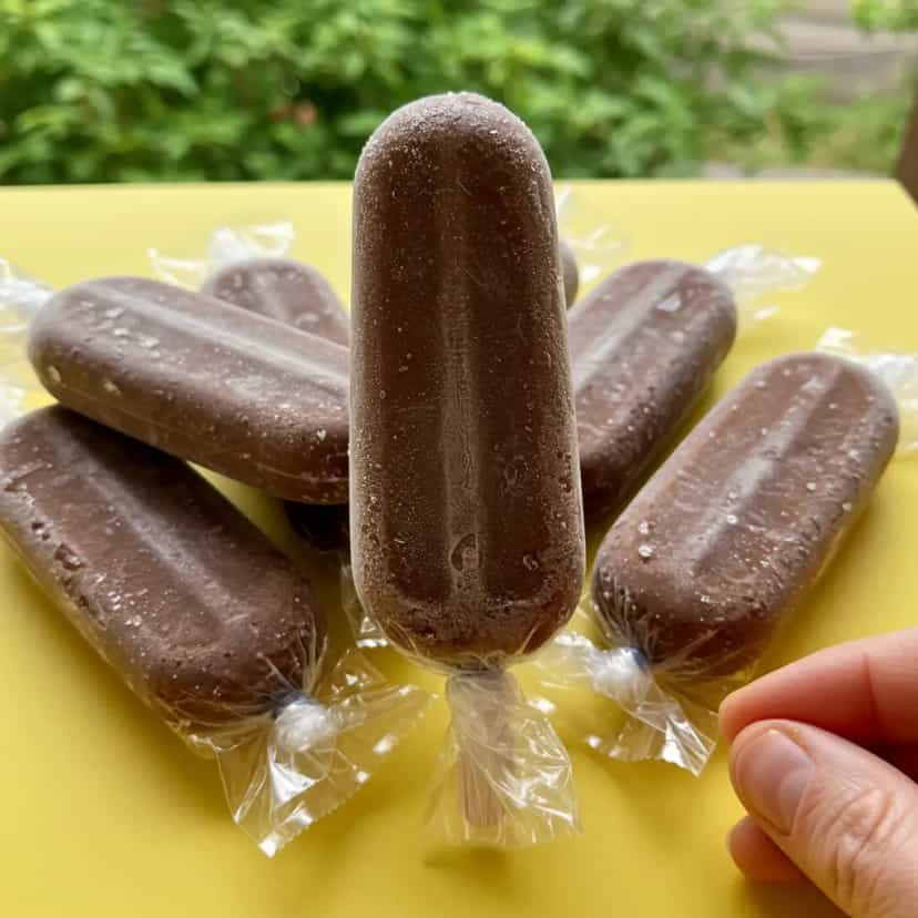 Foto deliciosa de Geladinho de Morango com Chocolate pronta para servir - Doces Gelados & Sorvetes