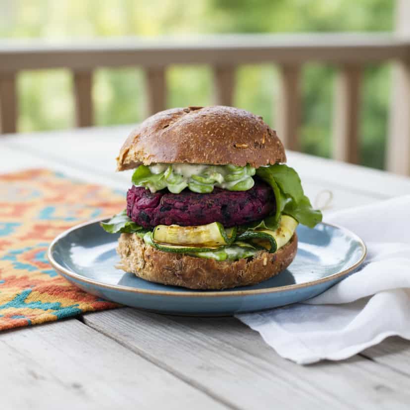 Foto deliciosa de Hambúrguer de Quinoa e Beterraba pronta para servir - Sanduíches & Hambúrgueres