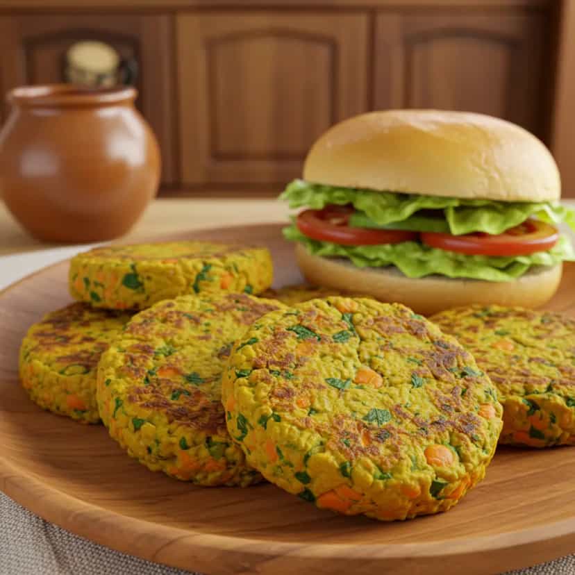 Foto deliciosa de Hambúrguer Vegetal de Grão de Bico pronta para servir - Veganas