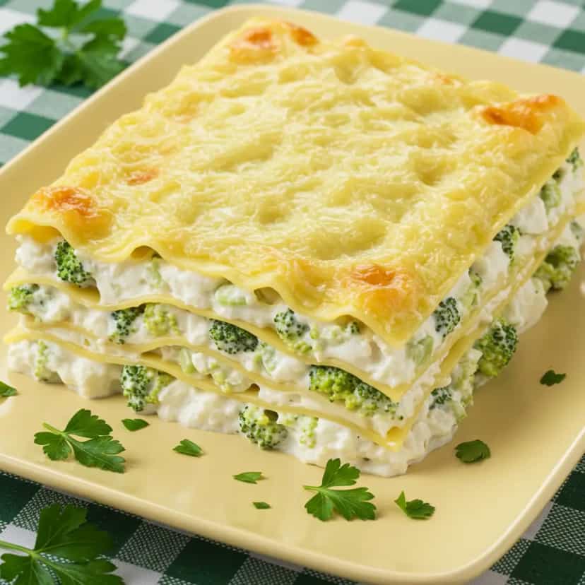 Foto deliciosa de Lasanha Cremosa de Brócolis pronta para servir - Massas & Macarrão