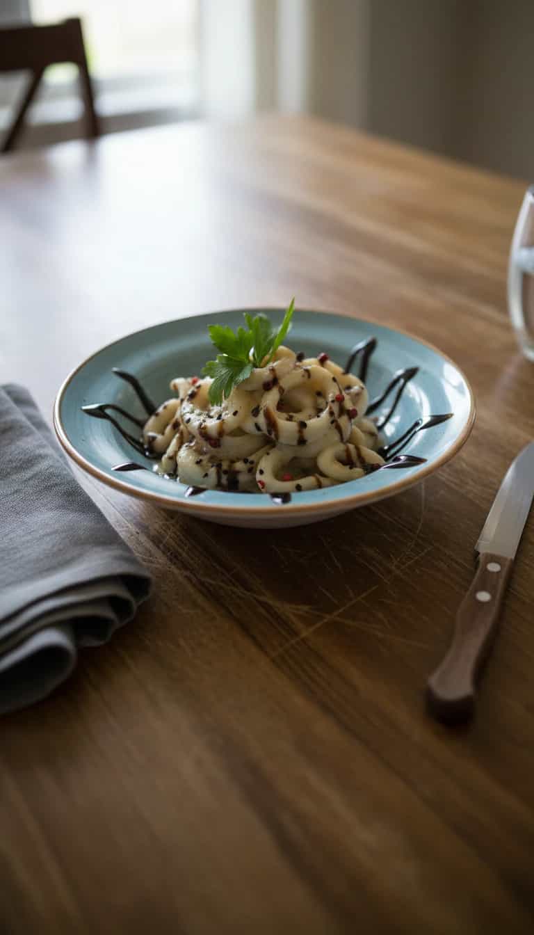 Foto deliciosa de Lula ao Leite de Coco com Pimentões pronta para servir - Peixes & Frutos do Mar