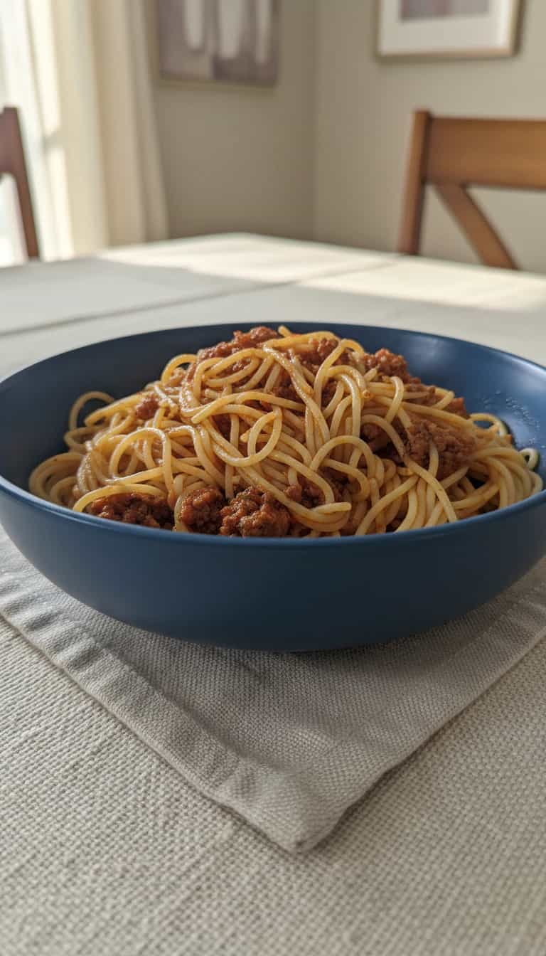 Foto deliciosa de Macarrão ao Molho de Carne Simples pronta para servir - Outras Receitas