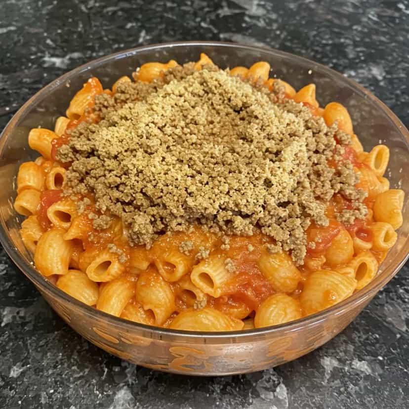 Foto deliciosa de Macarrão com Soja e Molho de Tomate pronta para servir - Massas & Macarrão