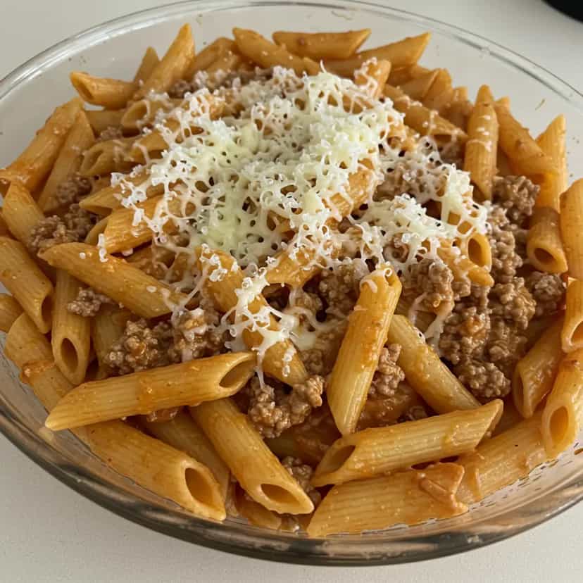 Foto deliciosa de Macarrão Cremoso com Carne Moída pronta para servir - Outras Receitas