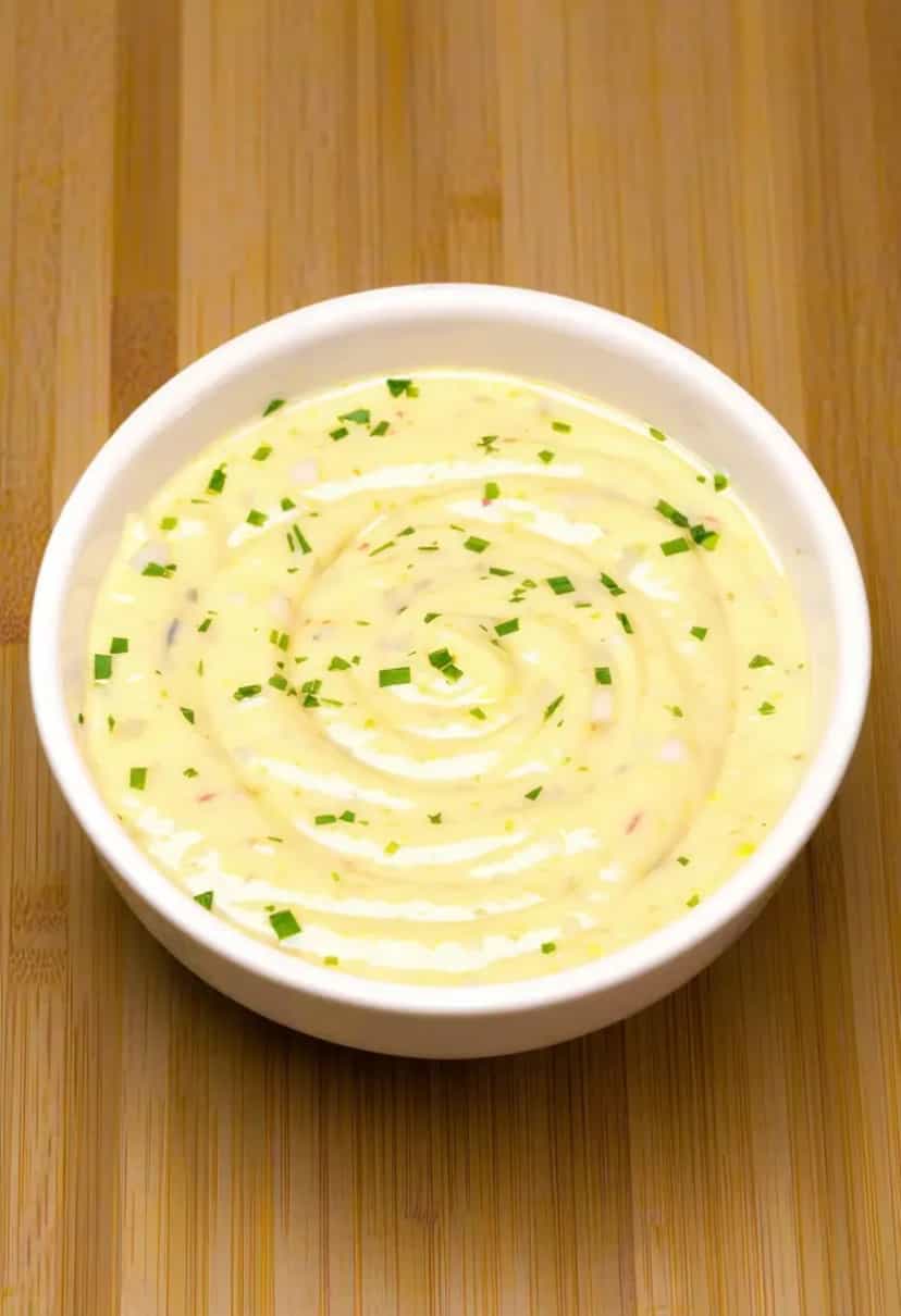Foto deliciosa de Maionese de Grão-de-Bico pronta para servir - Veganas