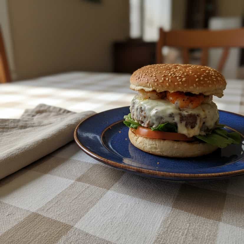 Foto deliciosa de Maromba Burger de Camarão pronta para servir - Energéticos & Proteicos