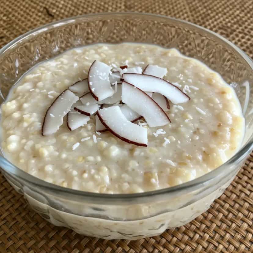 Foto deliciosa de Mingau de Aveia com Coco pronta para servir - Aveia