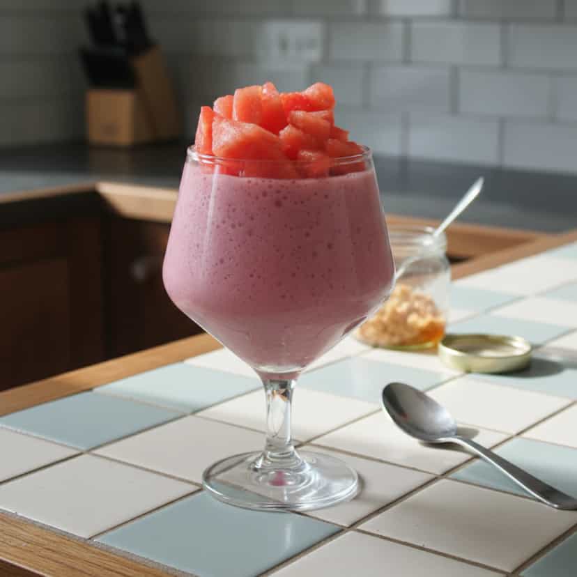 Foto deliciosa de Mousse de Melancia Light pronta para servir - Doces Gelados & Sorvetes