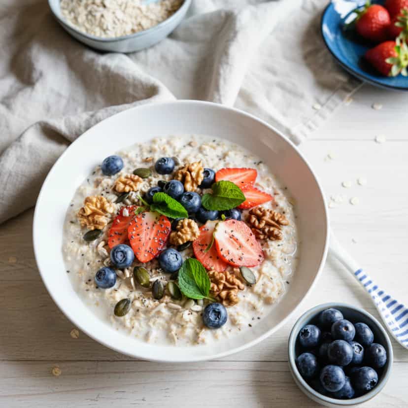 Foto deliciosa de Muesli de Aveia com Maçã e Mirtilos pronta para servir - Aveia