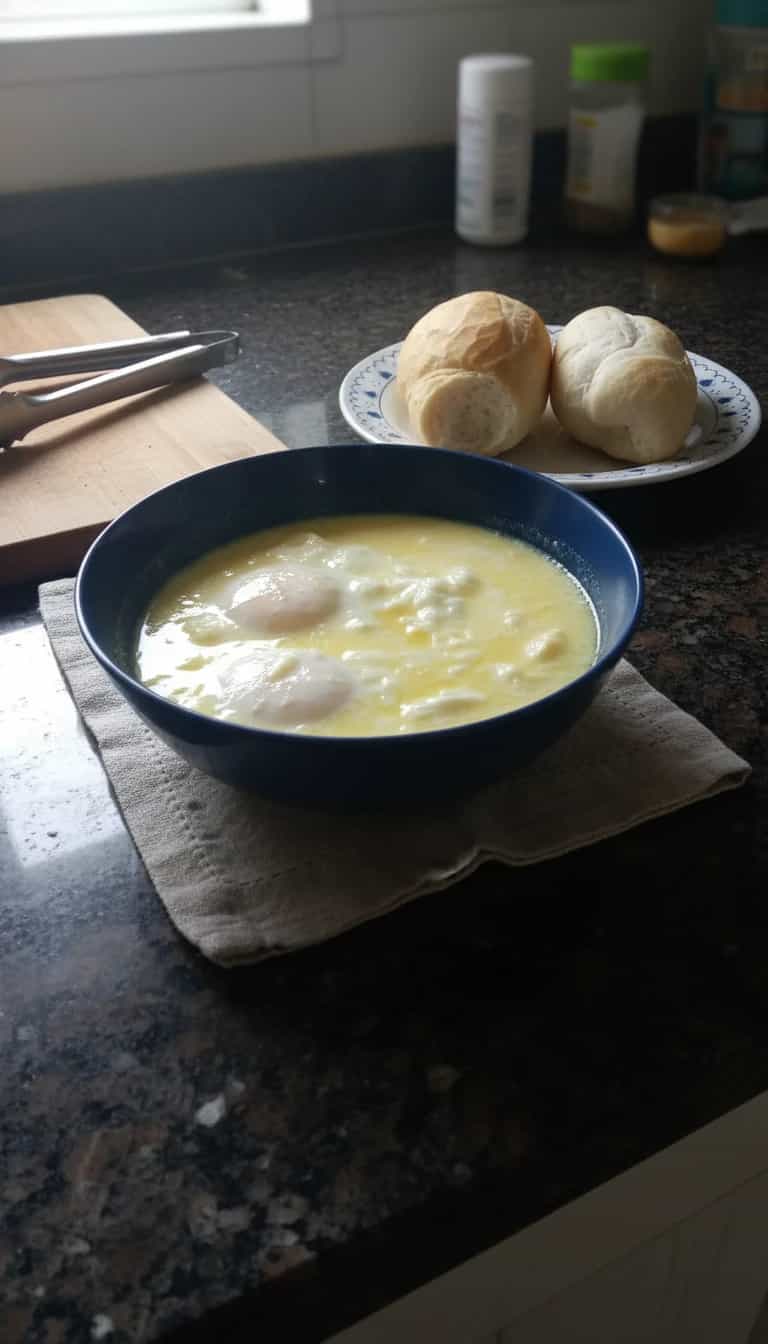 Foto deliciosa de Ovo Frito Cremoso com Leite pronta para servir - Ovos