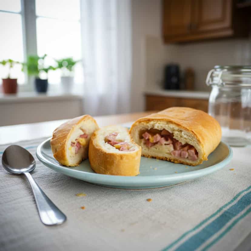 Foto deliciosa de Pão de Presunto e Mussarela Caseiro pronta para servir - Lanches de Padaria