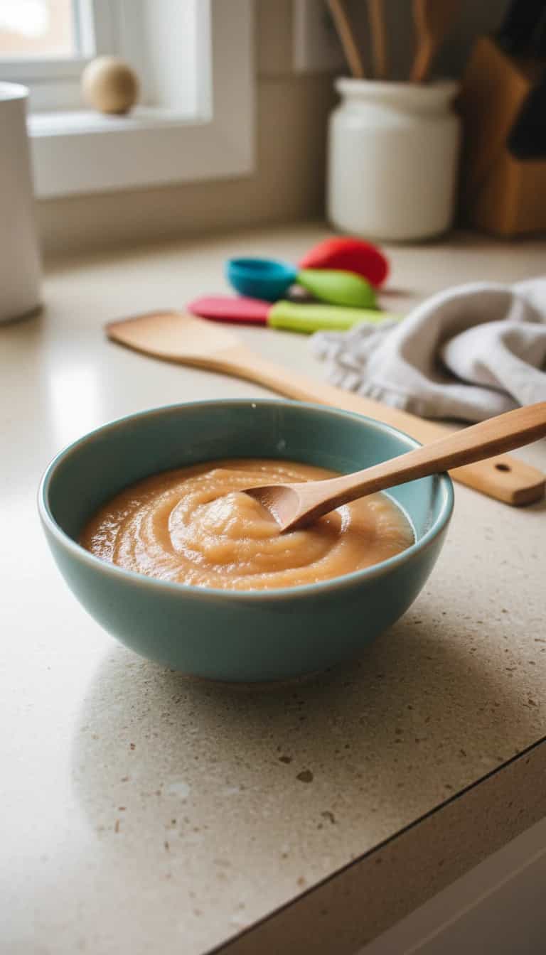 Foto deliciosa de Papinha de Maçã pronta para servir - Snacks Naturais