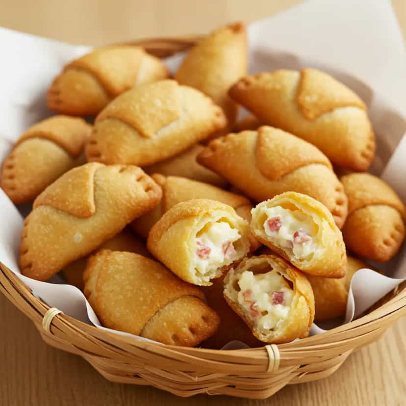 Foto deliciosa de Pastel Recheado à Carbonara pronta para servir - Salgadinhos