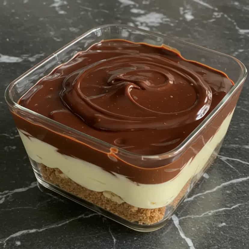 Foto deliciosa de Pavê de Bis com Creme de Chocolate pronta para servir - Sem Assar