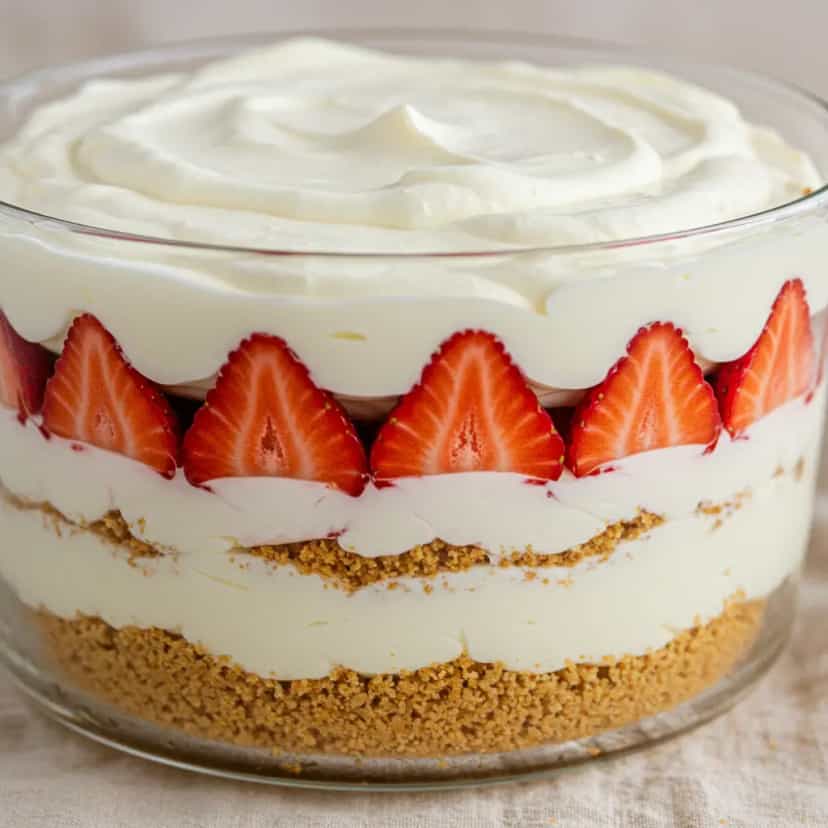 Foto deliciosa de Pavê de Morango com Leite em Pó pronta para servir - Pudins & Cremes