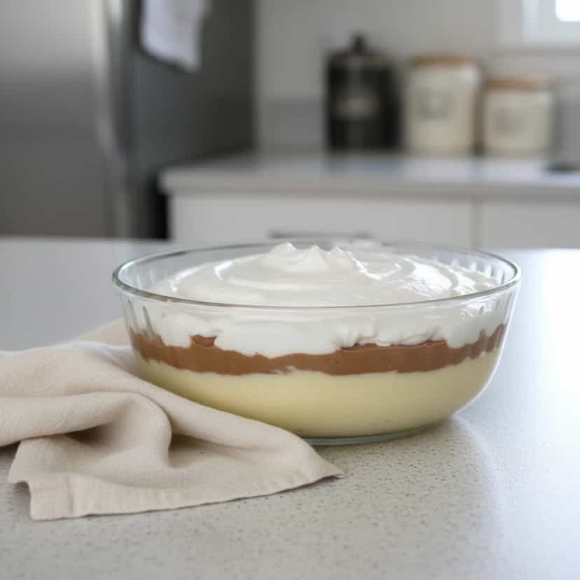 Foto deliciosa de Pavê de Três Cremes pronta para servir - Pudins & Cremes