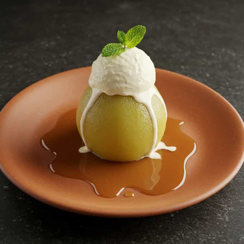 Foto deliciosa de Pêras ao Açafrão com Sorvete de Creme pronta para servir - Outras Receitas
