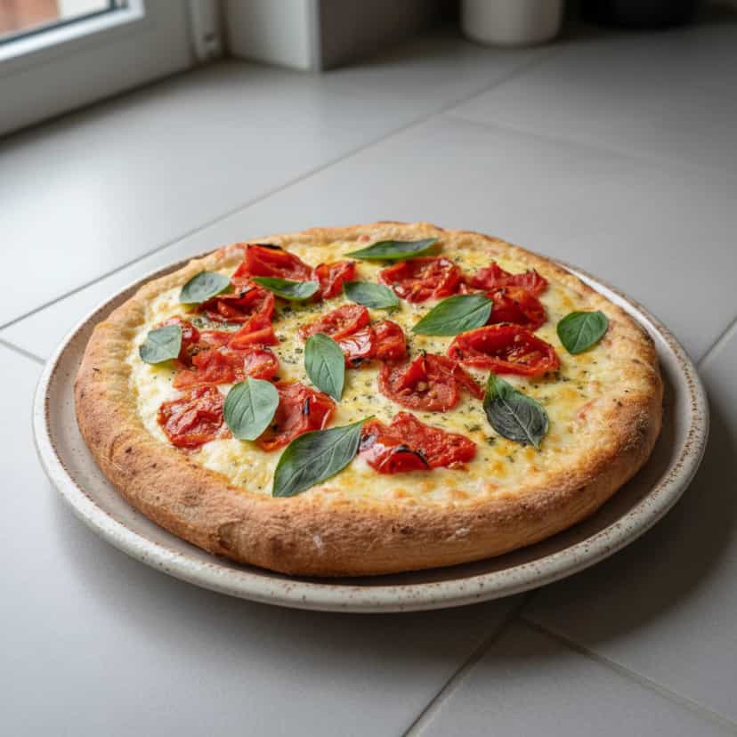 Foto deliciosa de Pizza Margherita com Tomates Cereja pronta para servir - Pizzas & Salgados