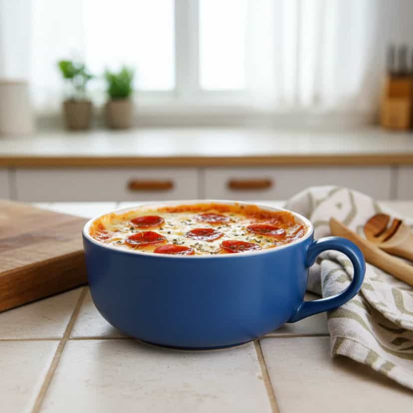 Foto deliciosa de Pizza na Caneca pronta para servir - No Micro-ondas