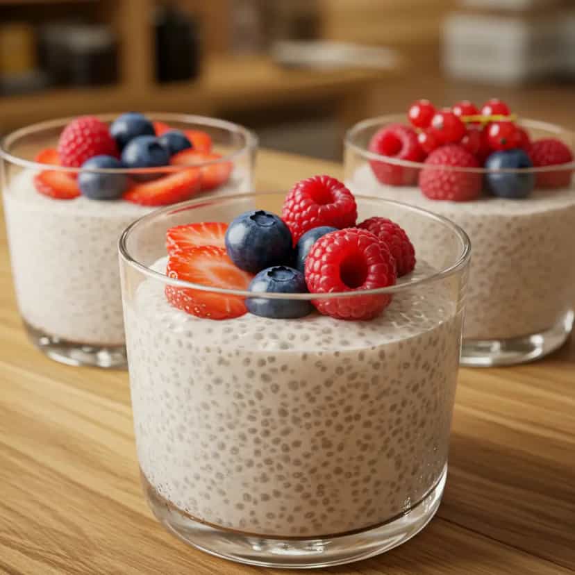 Foto deliciosa de Pudim de Chia com Frutas Vermelhas pronta para servir - Receitas Fit