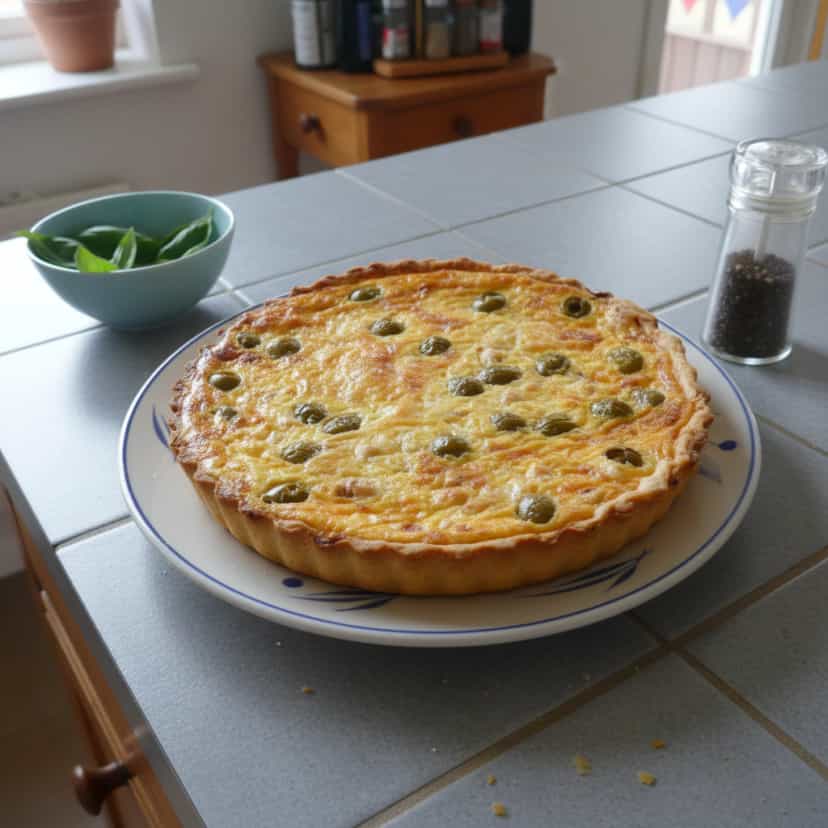 Foto deliciosa de Quiche de Frango com Tomates Secos pronta para servir - Tortas Salgadas