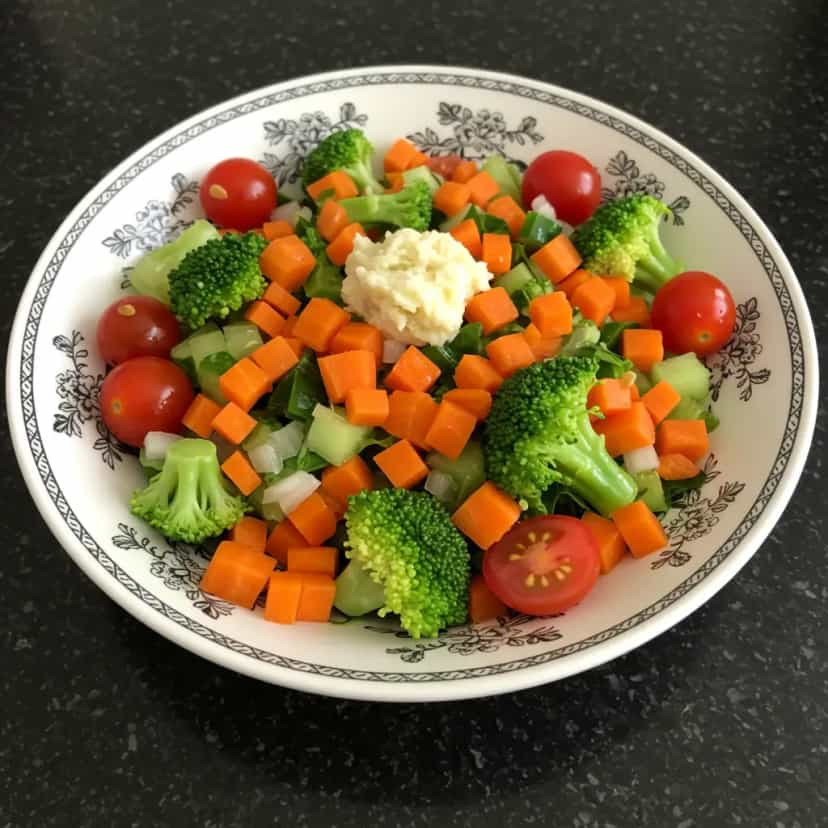 Foto deliciosa de Salada Colorida com Molho Golf pronta para servir - Saladas